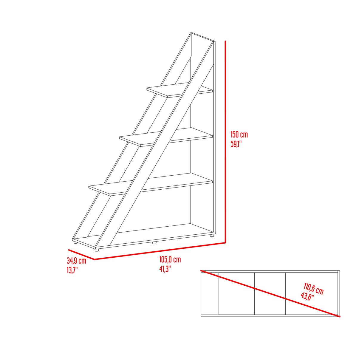 Biblioteca Escalera Lorain Fresno Europeo 105x151cm Con Cuatro Compartimientos - BIBLIOTECAS Y ESTANTERIAS | Bylmo
