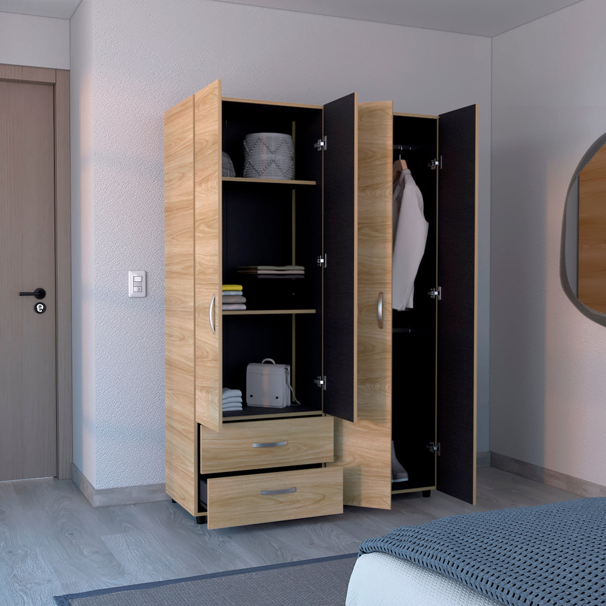 Closet Ankora Fresno Europeo y Wengue 120x180cm Con Dos Cajones y Dos Entrepaños - CLOSETS | Bylmo