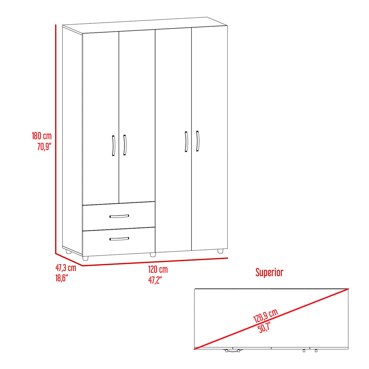 Closet Ankora Fresno Europeo y Wengue 120x180cm Con Dos Cajones y Dos Entrepaños - CLOSETS | Bylmo