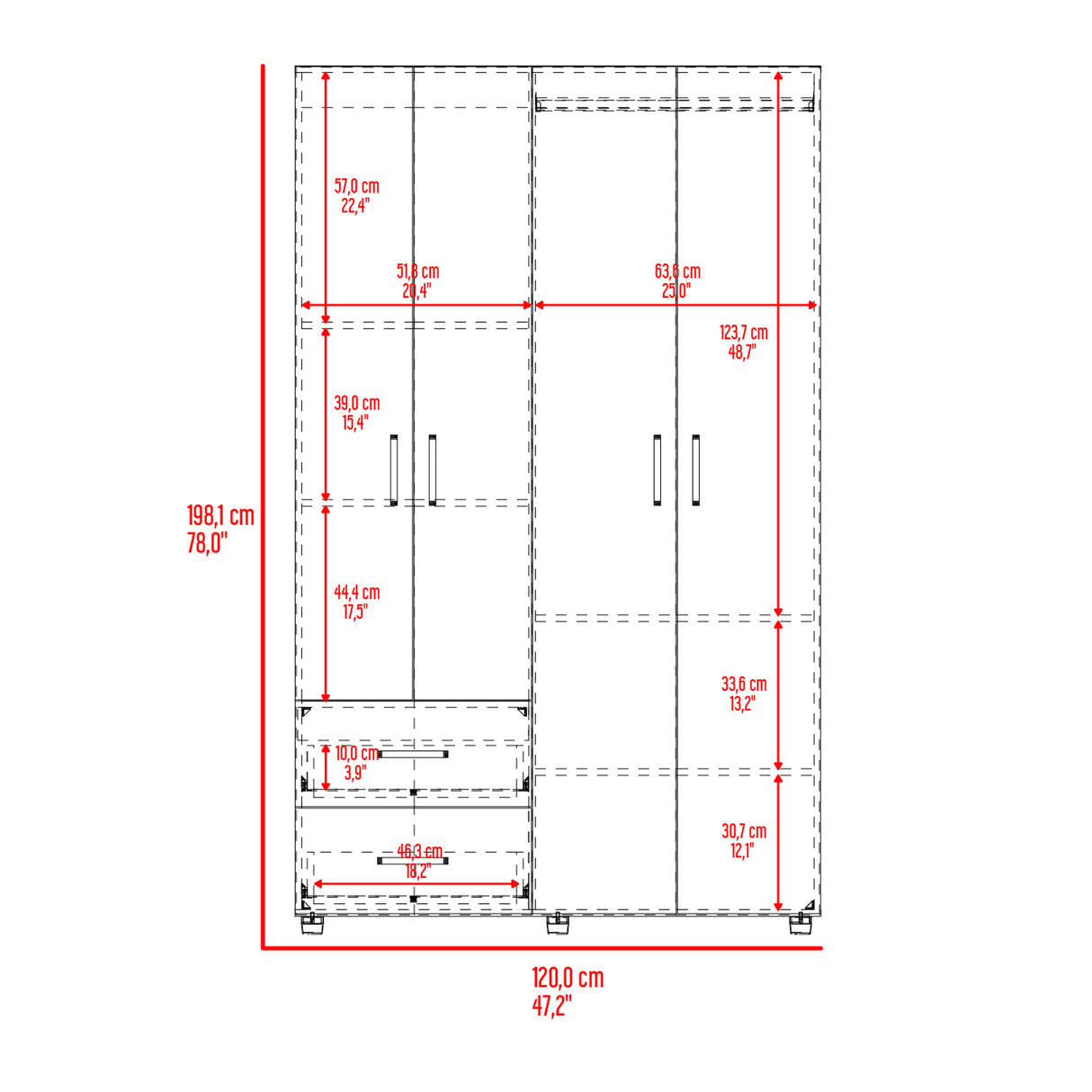 Closet Barilo Fresno Europeo y Wengue 120x200cm Con Dos Cajones y Cuatro Entrepaños - CLOSETS | Bylmo