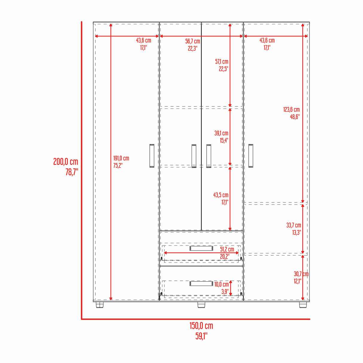 Closet Barilo Fresno Europeo y Wengue 150x200cm Con Dos Cajones y Cuatro Entrepaños - CLOSETS | Bylmo