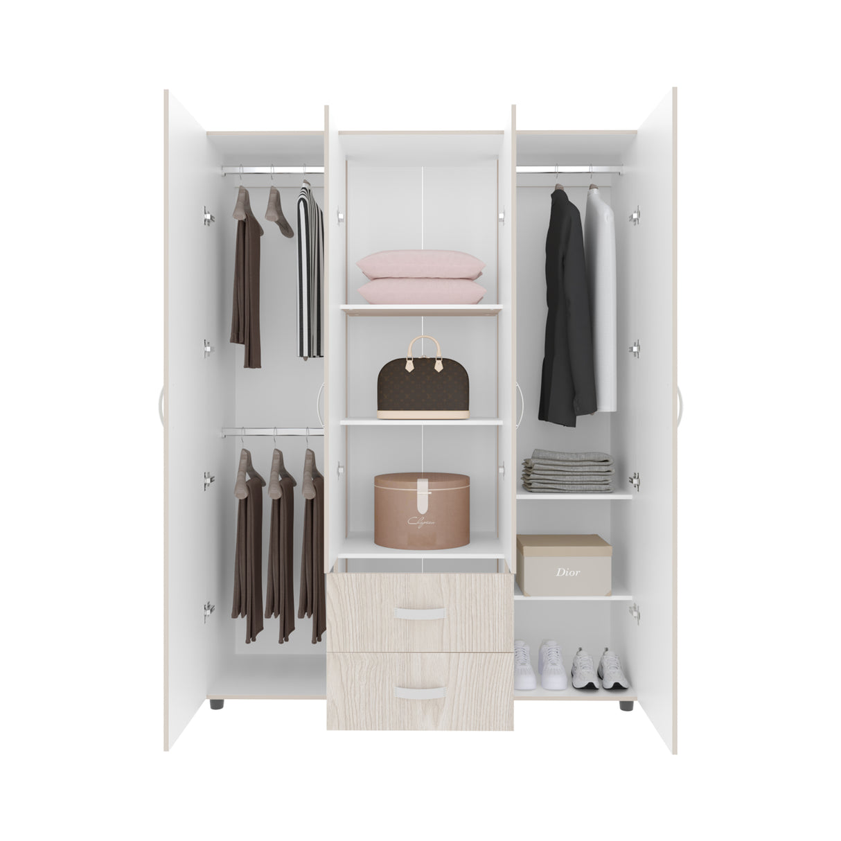 Closet Barilo Niebla y Blanco 150x200cm Con Dos Cajones y Cuatro Entrepaños - CLOSETS | Bylmo