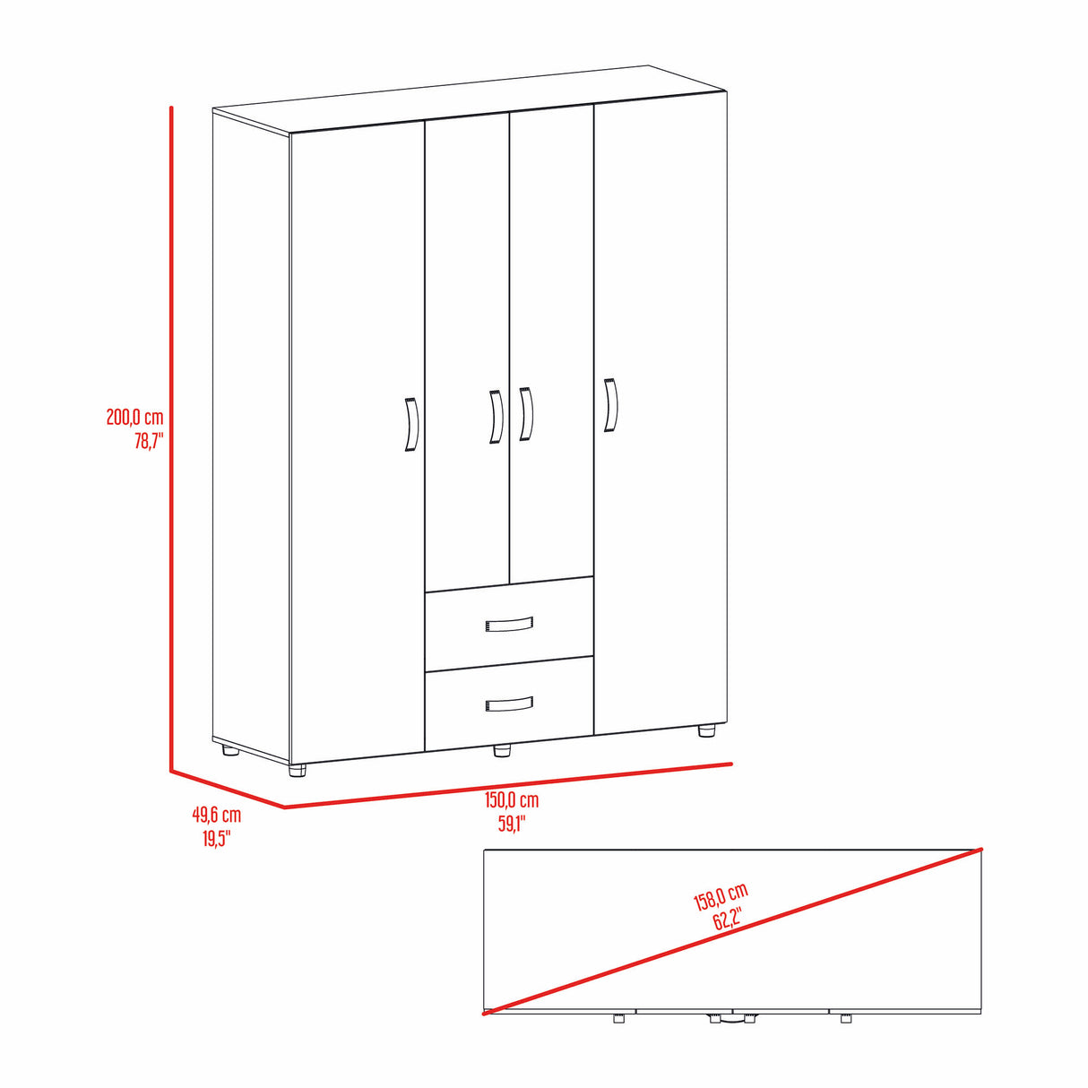 Closet Barilo Wengue 150x200cm Con Dos Cajones y Cuatro Entrepaños - CLOSETS | Bylmo