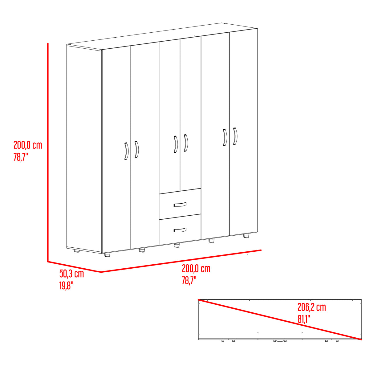 Closet Barilo Fresno Europeo y Wengue 200x200cm Con Dos Cajones y Cuatro Entrepaños - CLOSETS | Bylmo