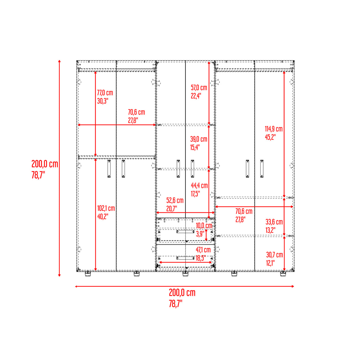 Closet Barilo Niebla y Blanco 200x200cm Con Dos Cajones y Cuatro Entrepaños - CLOSETS | Bylmo