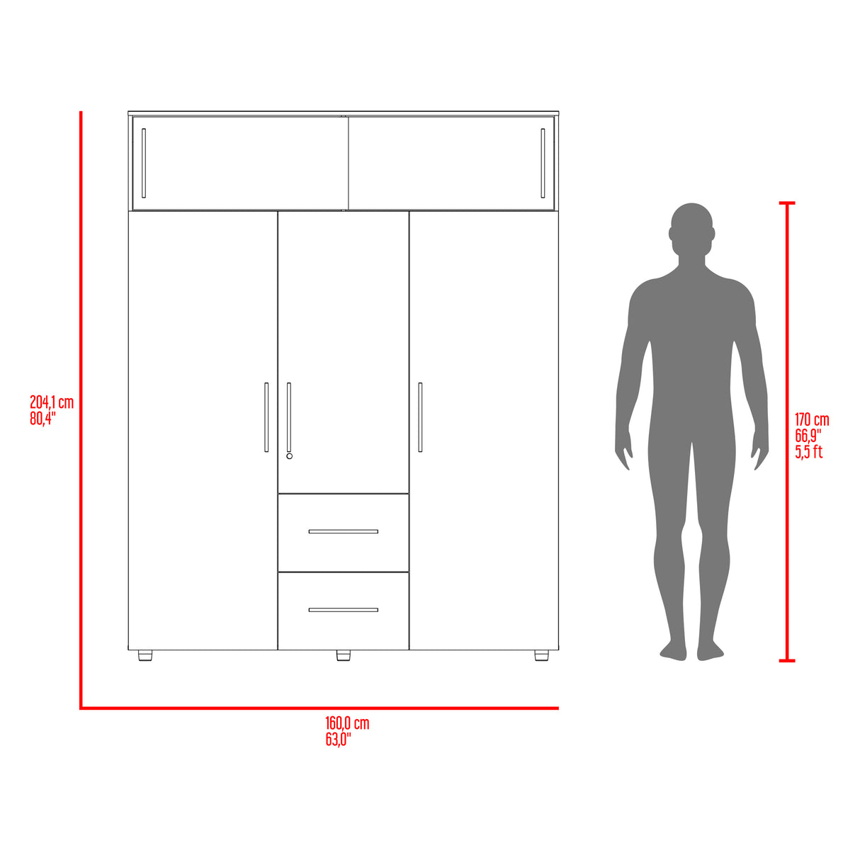 Closet Bigaf Bardolino y Blanco 160x204cm Con Tres Cajones y Cuatro Entrepaños - CLOSETS | Bylmo