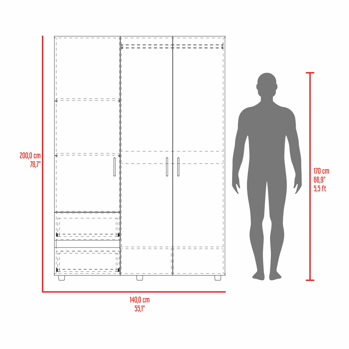 Closet Dassel Fresno Europeo y Blanco 140x200cm Con Dos Cajones y Dos Entrepaños - CLOSETS | Bylmo