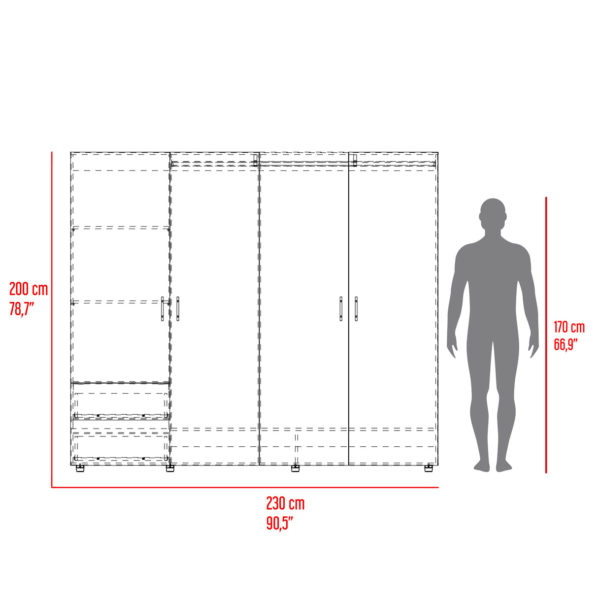 Closet Dassel Nogal y Wengue 230x200cm Con Dos Cajones y Tres Entrepaños - CLOSETS | Bylmo