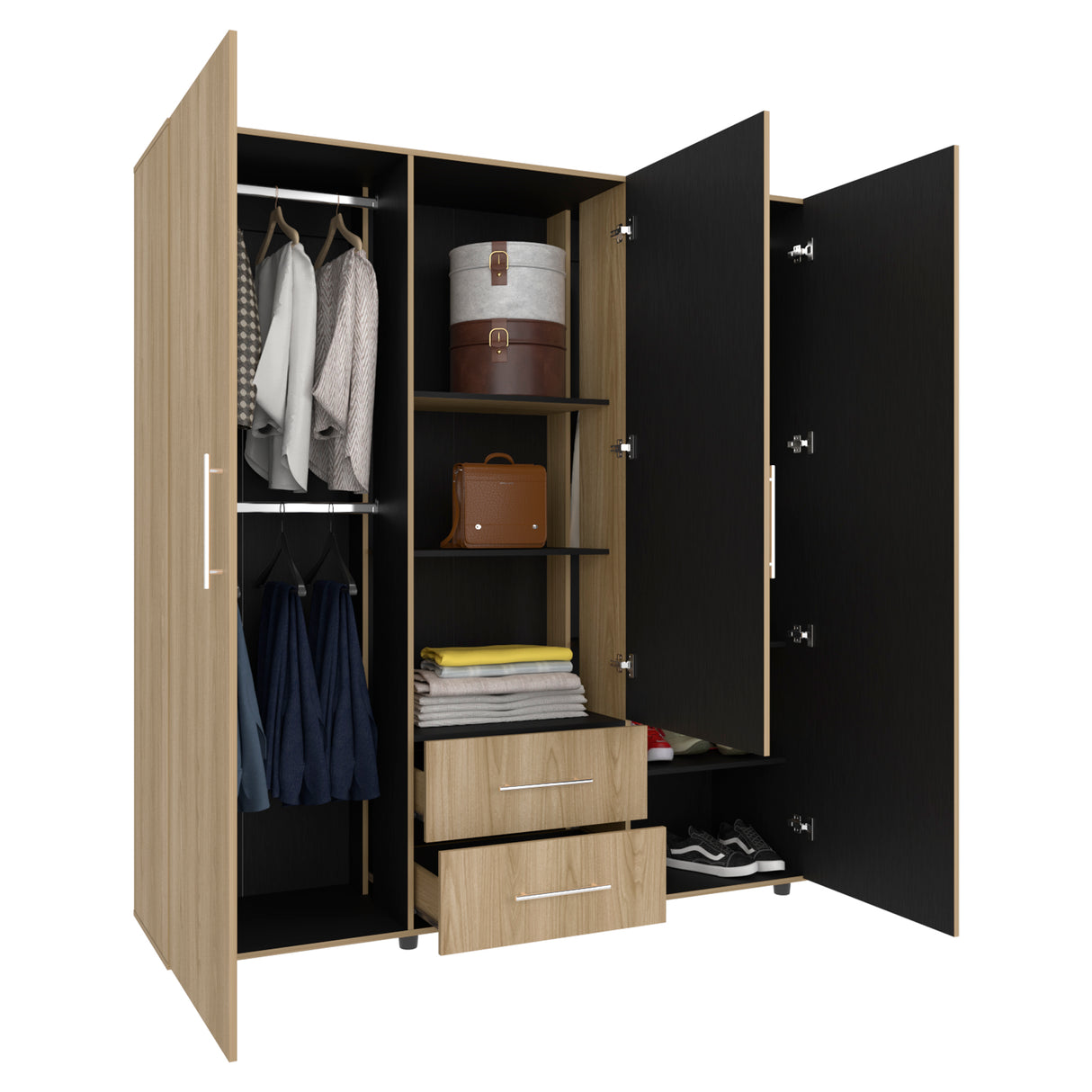 Closet Grayson Fresno Europeo y Wengue 180x200cm Con Dos Cajones y Tres Entrepaños y Espejo - CLOSETS | Bylmo