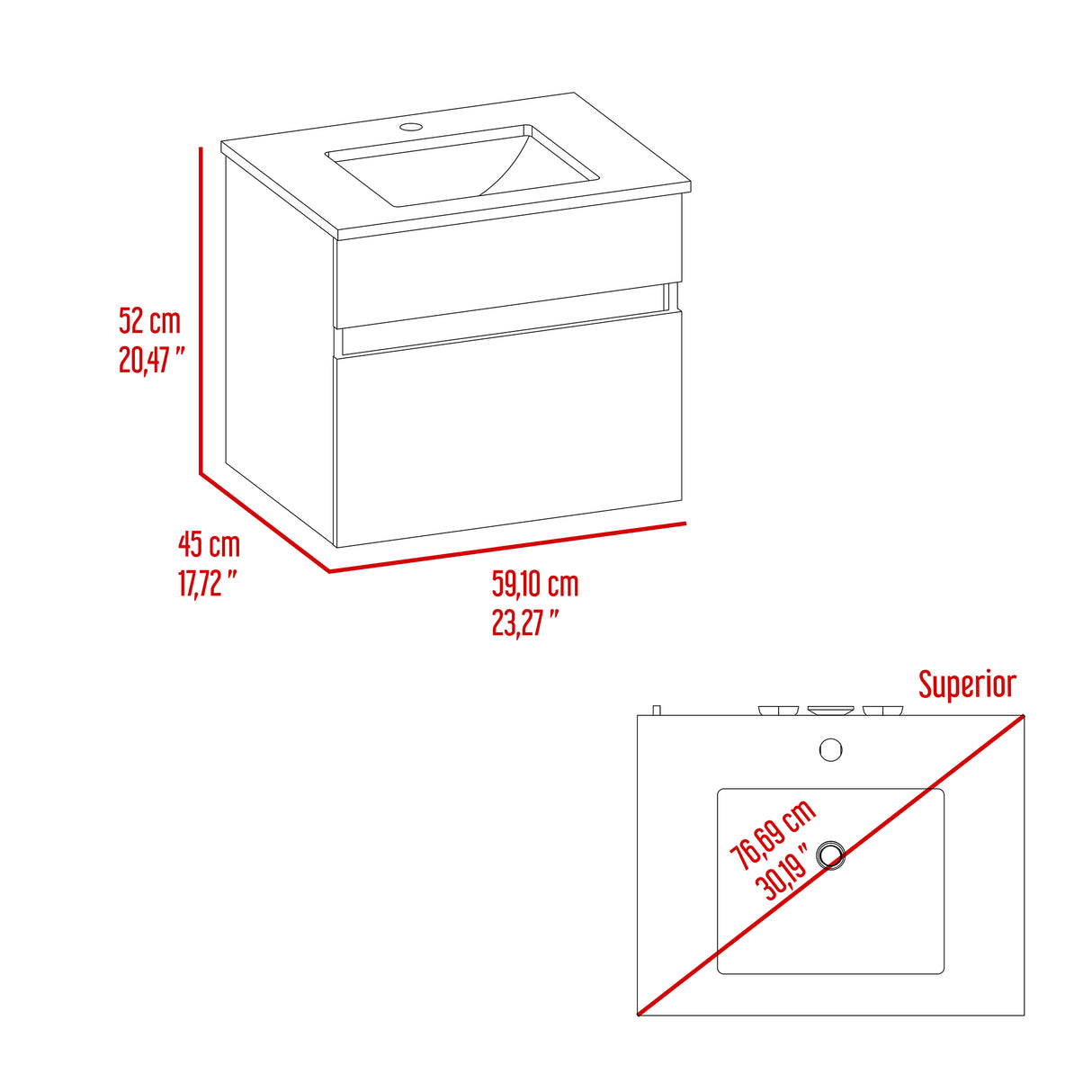 Mueble para Lavamanos Aydin Ceniza 59.1x52cm Flotante Sin Lavamanos - MUEBLES PARA LAVAMANOS | Bylmo