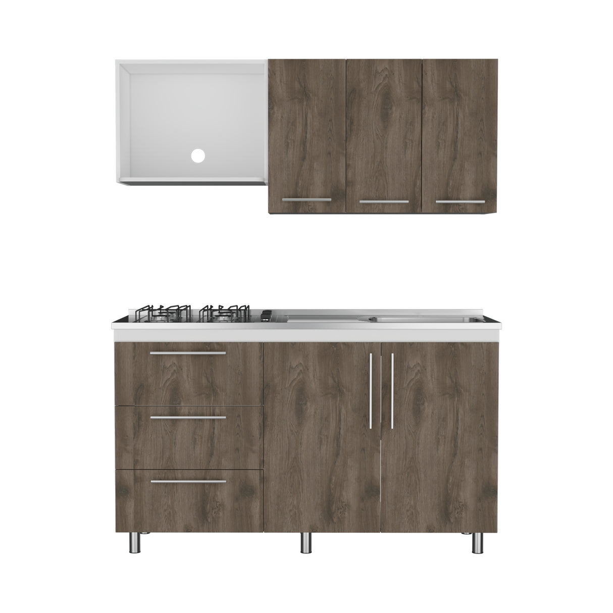 Cocina Alarcon Bellota y Blanco 150x60cm Con Mesón Estufa y Pozuelo Perforacion Derecha - COCINAS | Bylmo