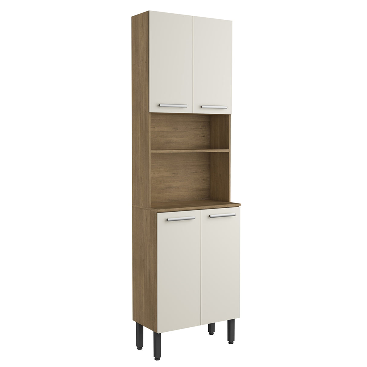 Alacena Off White y Blanco 70x198cm Con Cuatro Puertas y Con Patas - ALACENAS Y MUEBLES MICROONDAS | Bylmo