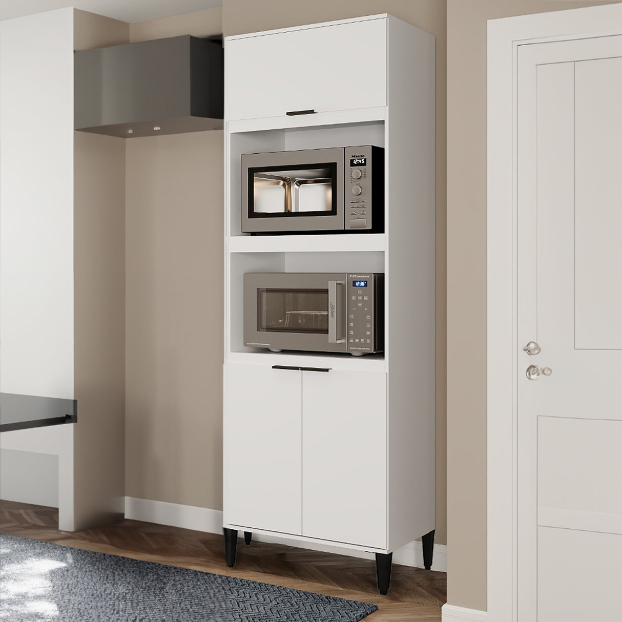 Alacena Blanco 70x220cm Con Tres Puertas y Con Patas - ALACENAS Y MUEBLES MICROONDAS | Bylmo