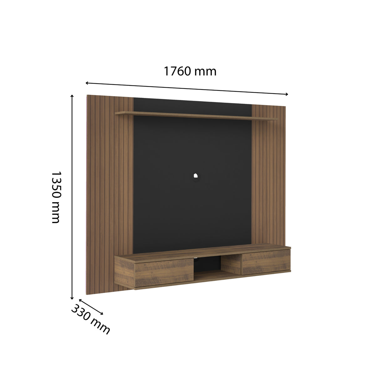 Panel de TV Pino Ripiado y Negro 176x135cm Flotante para Tv Hasta 75 Pulgadas - MUEBLES DE TV | Bylmo