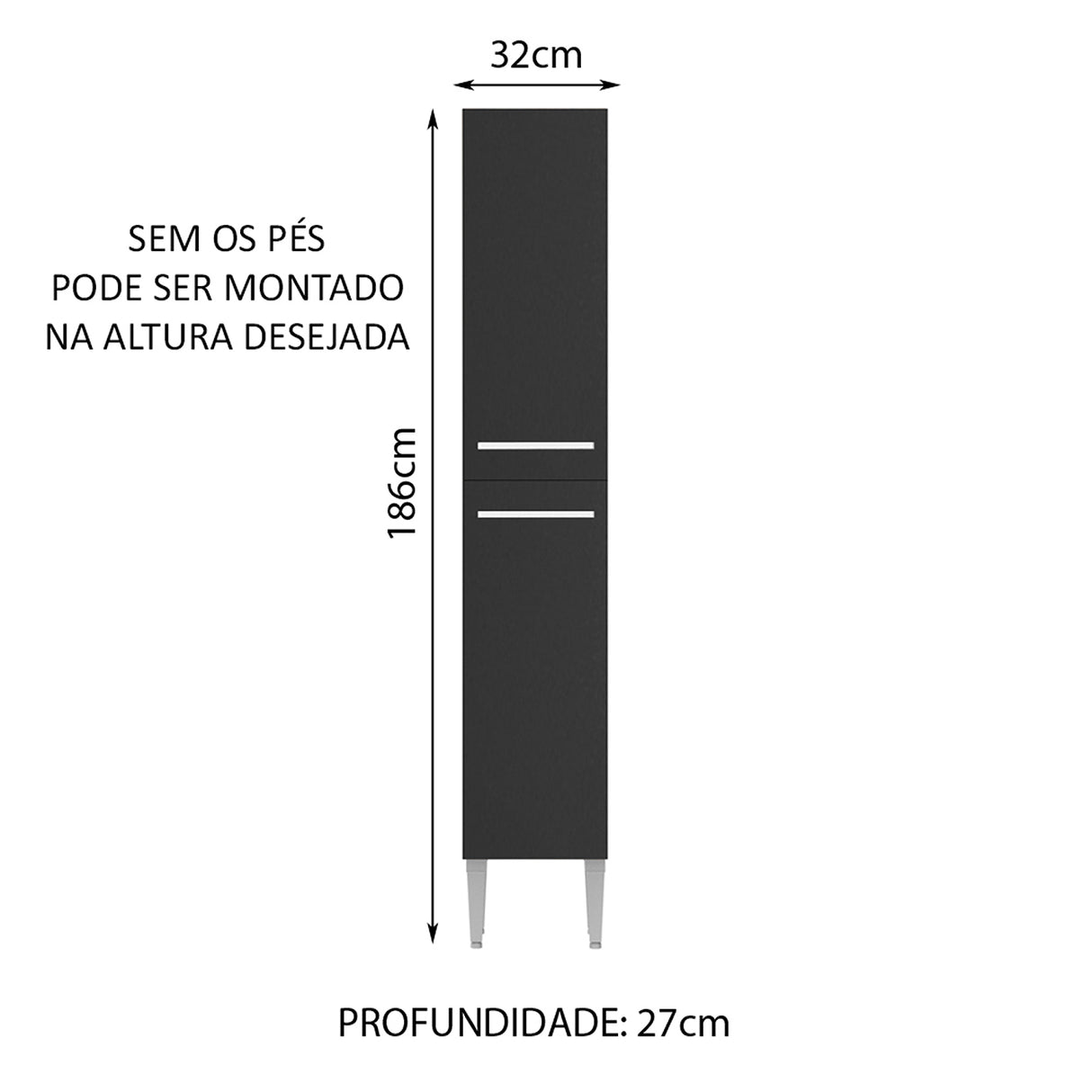 Mueble Auxiliar de Cocina Emilly Marron y Negro 32x186cm Con Patas y Mesón de Madera - BARRAS Y MUEBLES AUXILIARES | Bylmo