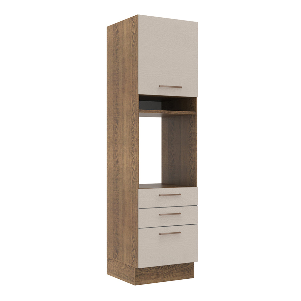 Mueble Auxiliar de Cocina Agata Marron y Crema 60x225cm Con Patas y Mesón de Madera