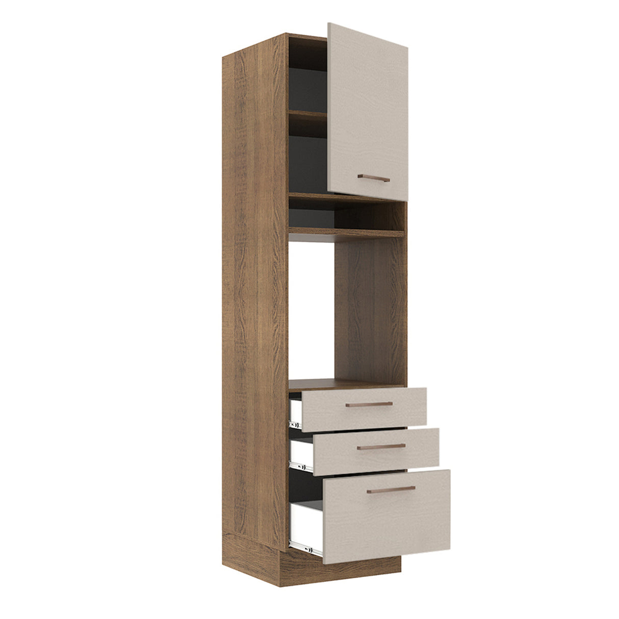 Mueble Auxiliar de Cocina Agata Marron y Crema 60x225cm Con Patas y Mesón de Madera