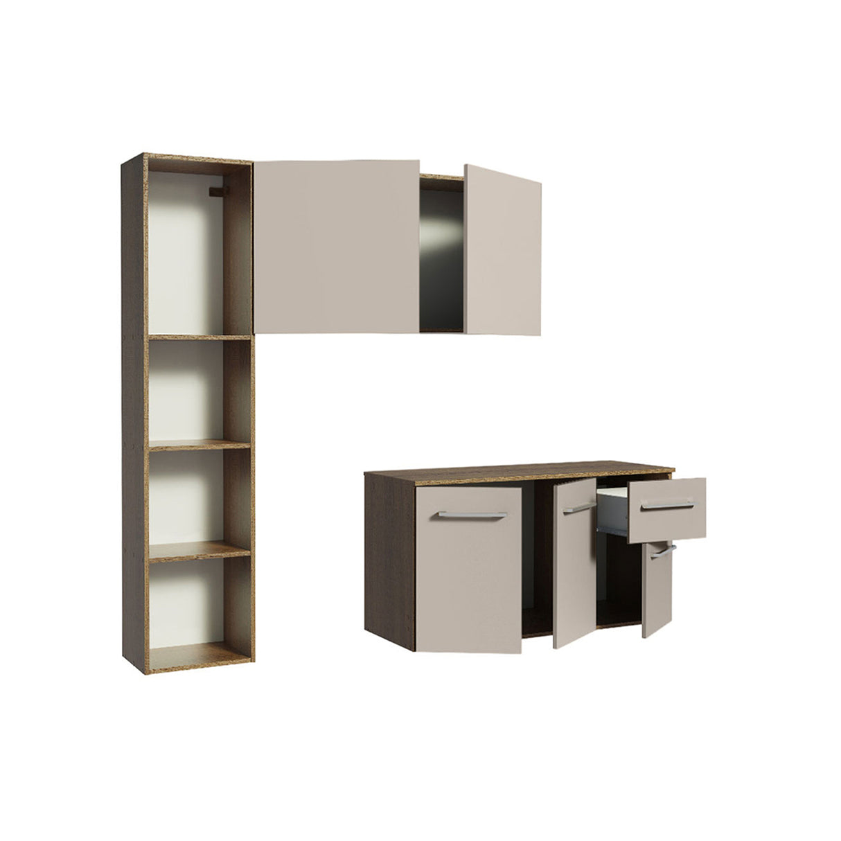 Cocina Easy Marron y Crema 120x136cm con Mesón y sin Pozuelo - COCINAS | Bylmo