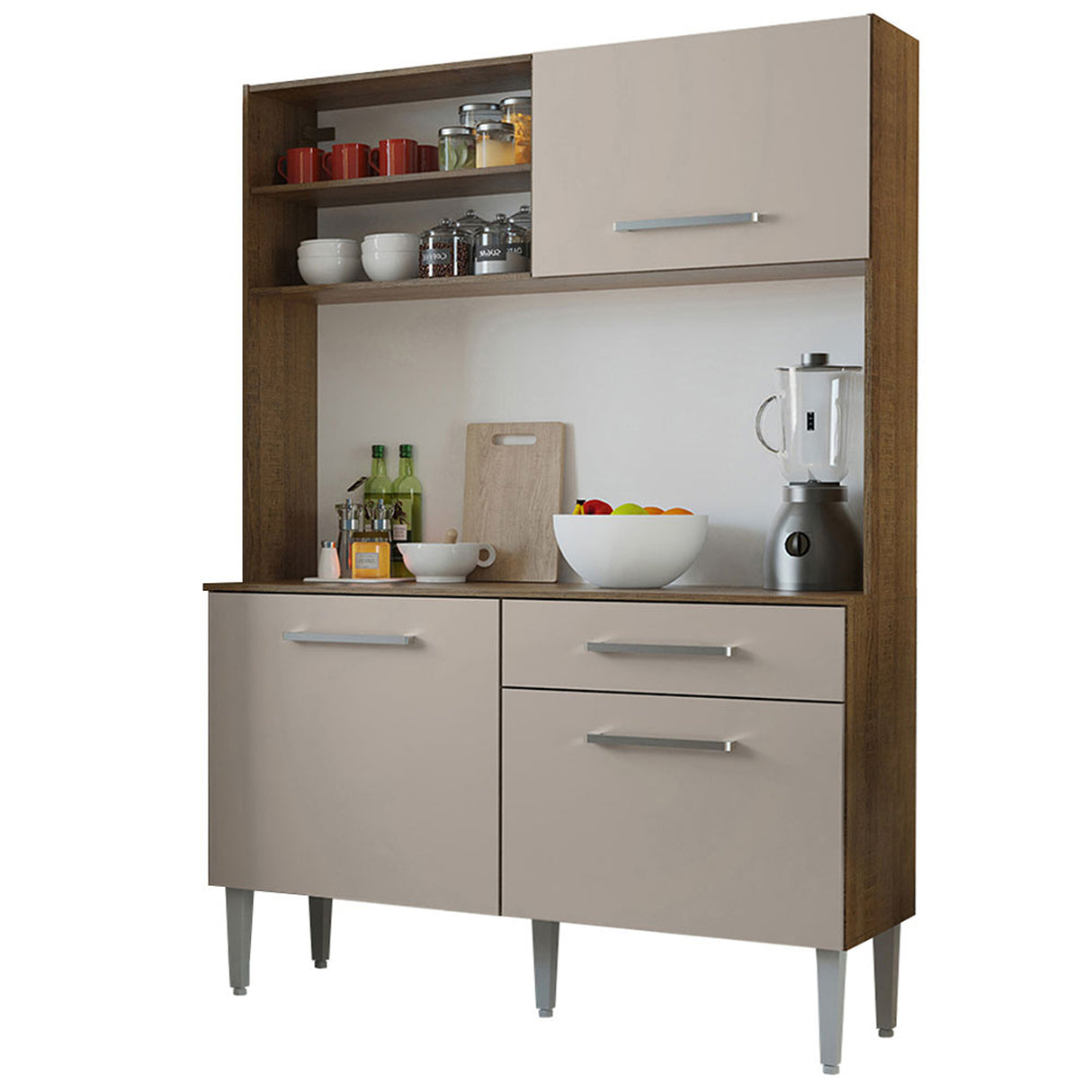 Cocina Life Marron y Crema 120x168cm con Mesón y sin Pozuelo - COCINAS | Bylmo