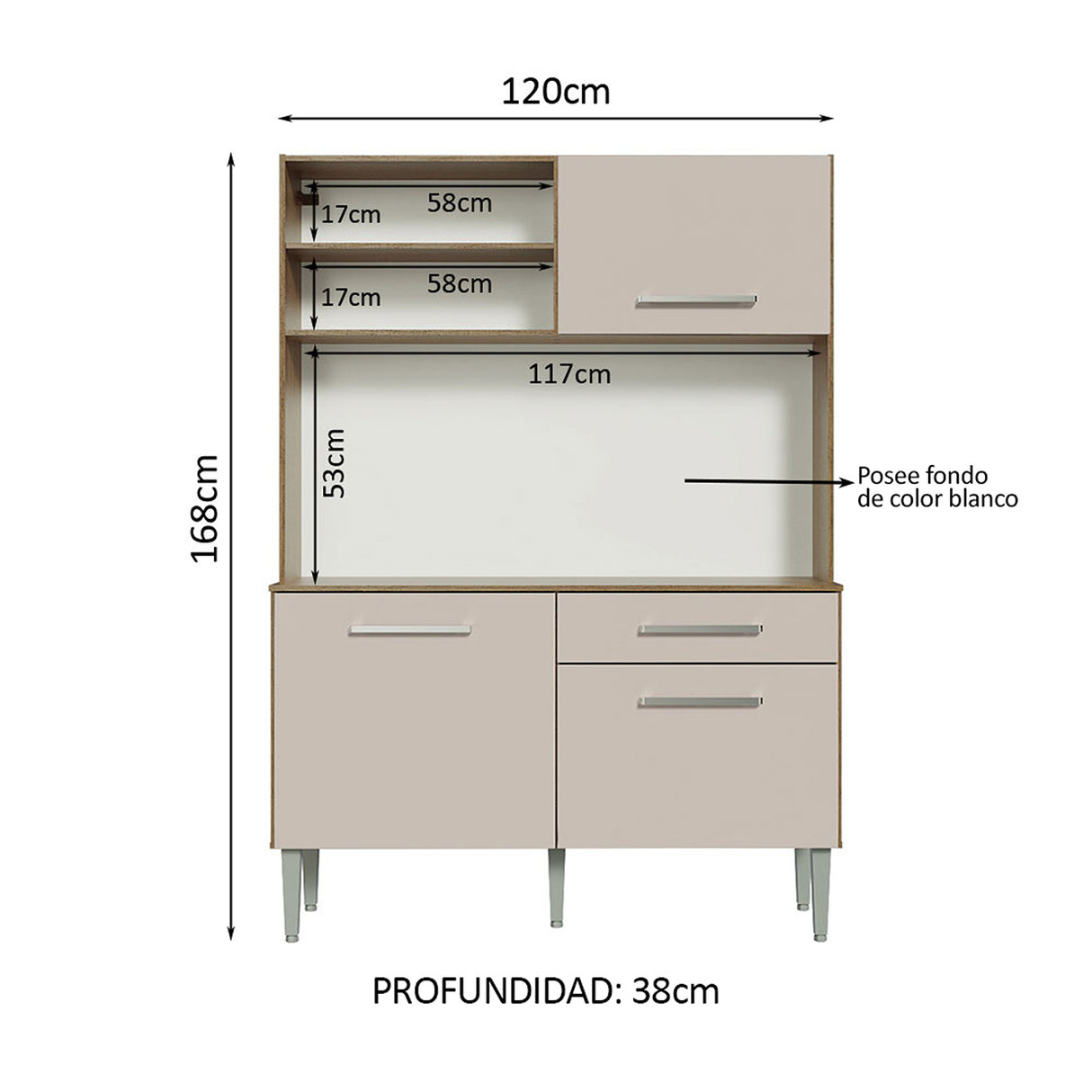 Cocina Life Marron y Crema 120x168cm con Mesón y sin Pozuelo - COCINAS | Bylmo