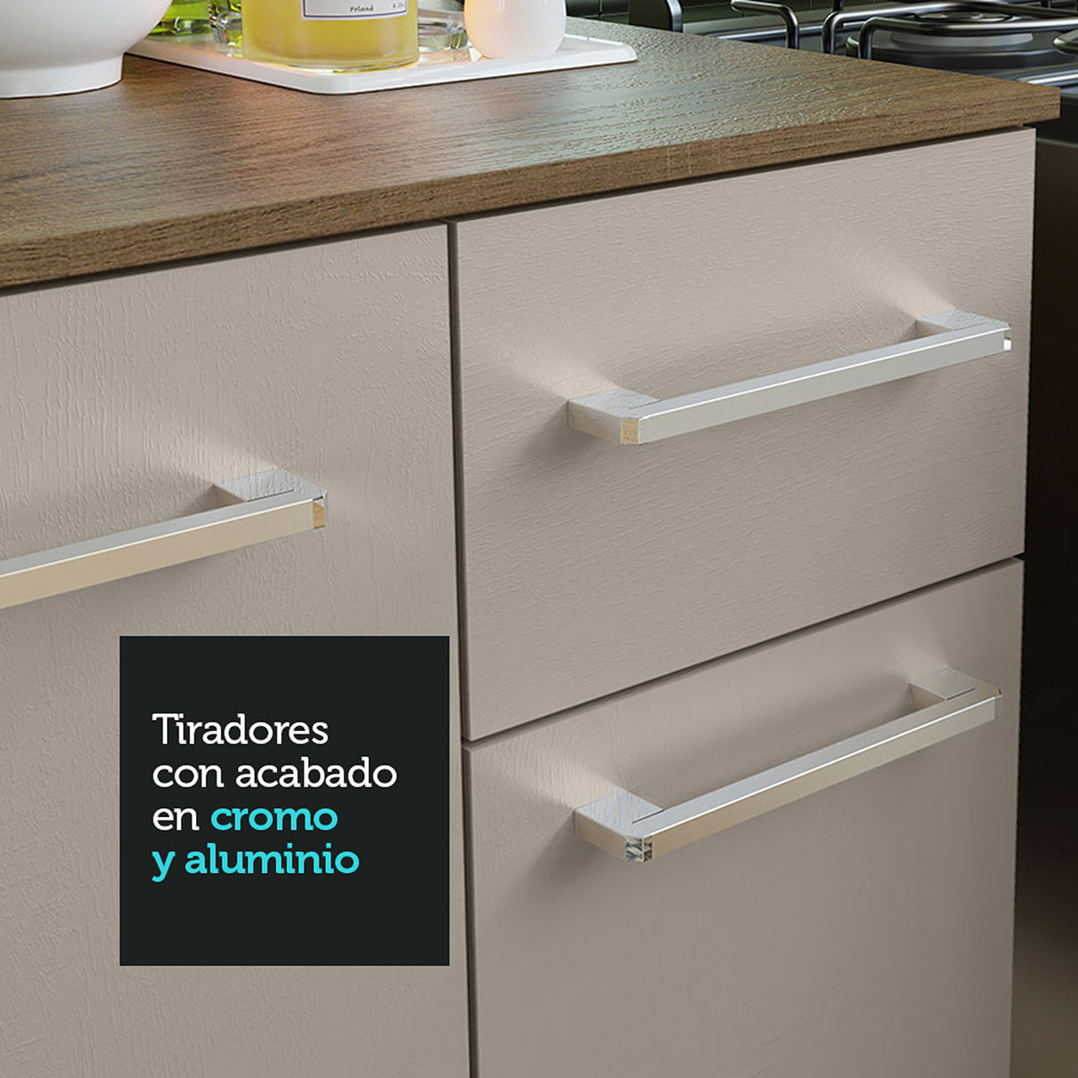 Cocina Life Marron y Crema 120x168cm con Mesón y sin Pozuelo - COCINAS | Bylmo