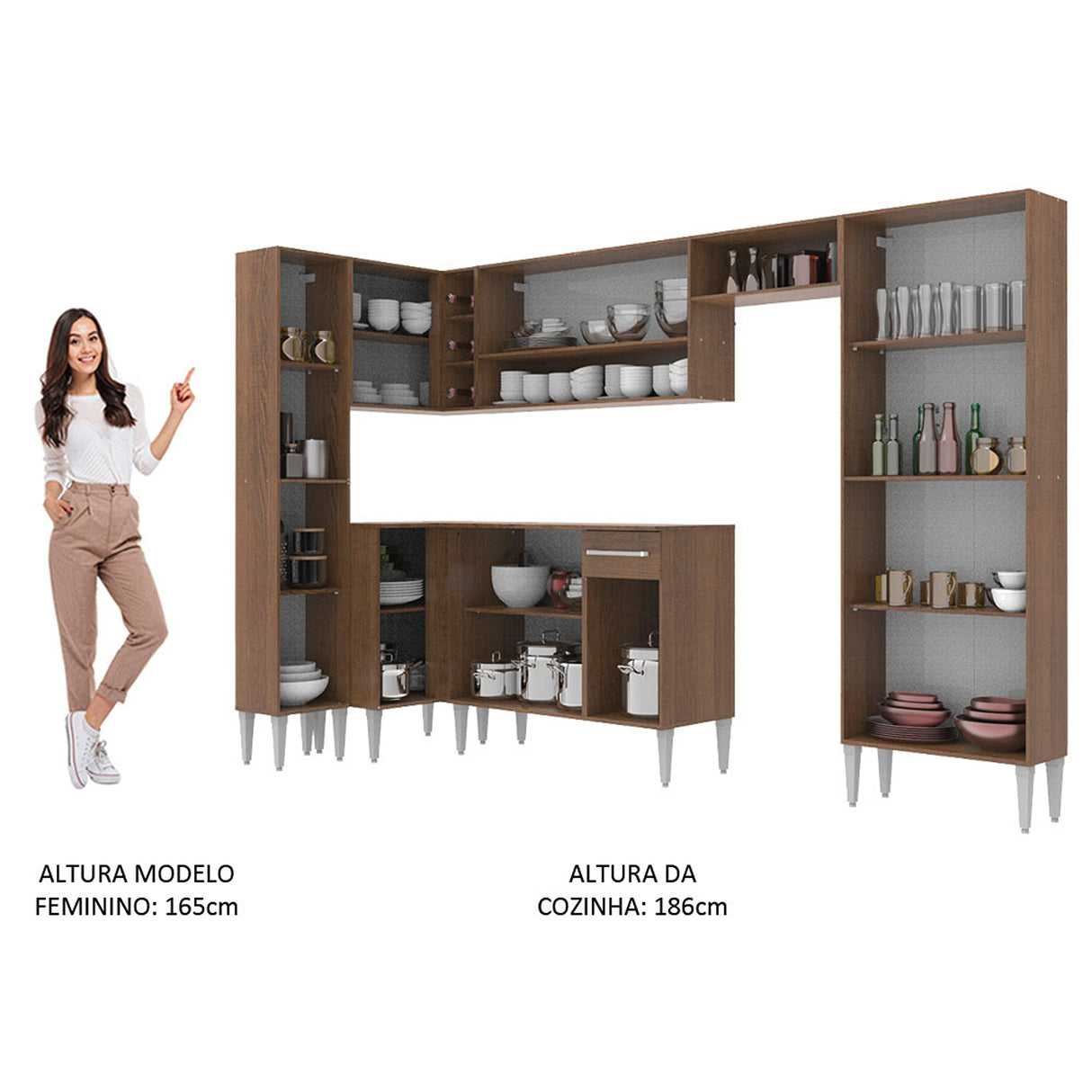 Cocina Integral Emilly Love Marron 385x186cm con Mesón y sin Pozuelo - COCINAS | Bylmo
