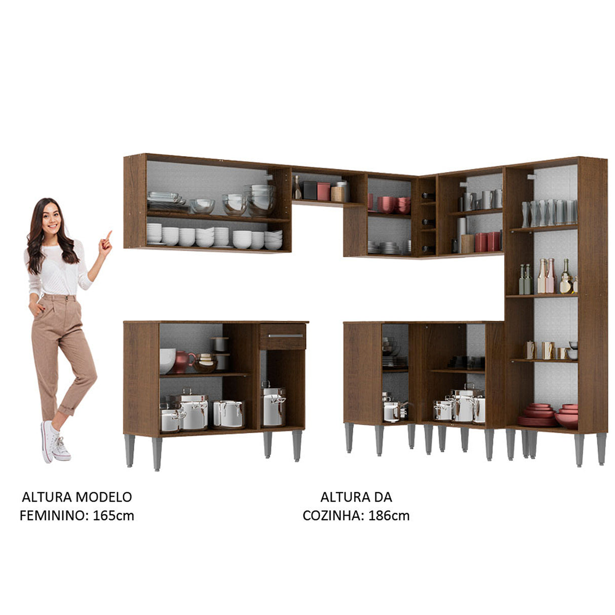Cocina Integral Emilly Ice Marron 417x186cm con Mesón y sin Pozuelo - COCINAS | Bylmo