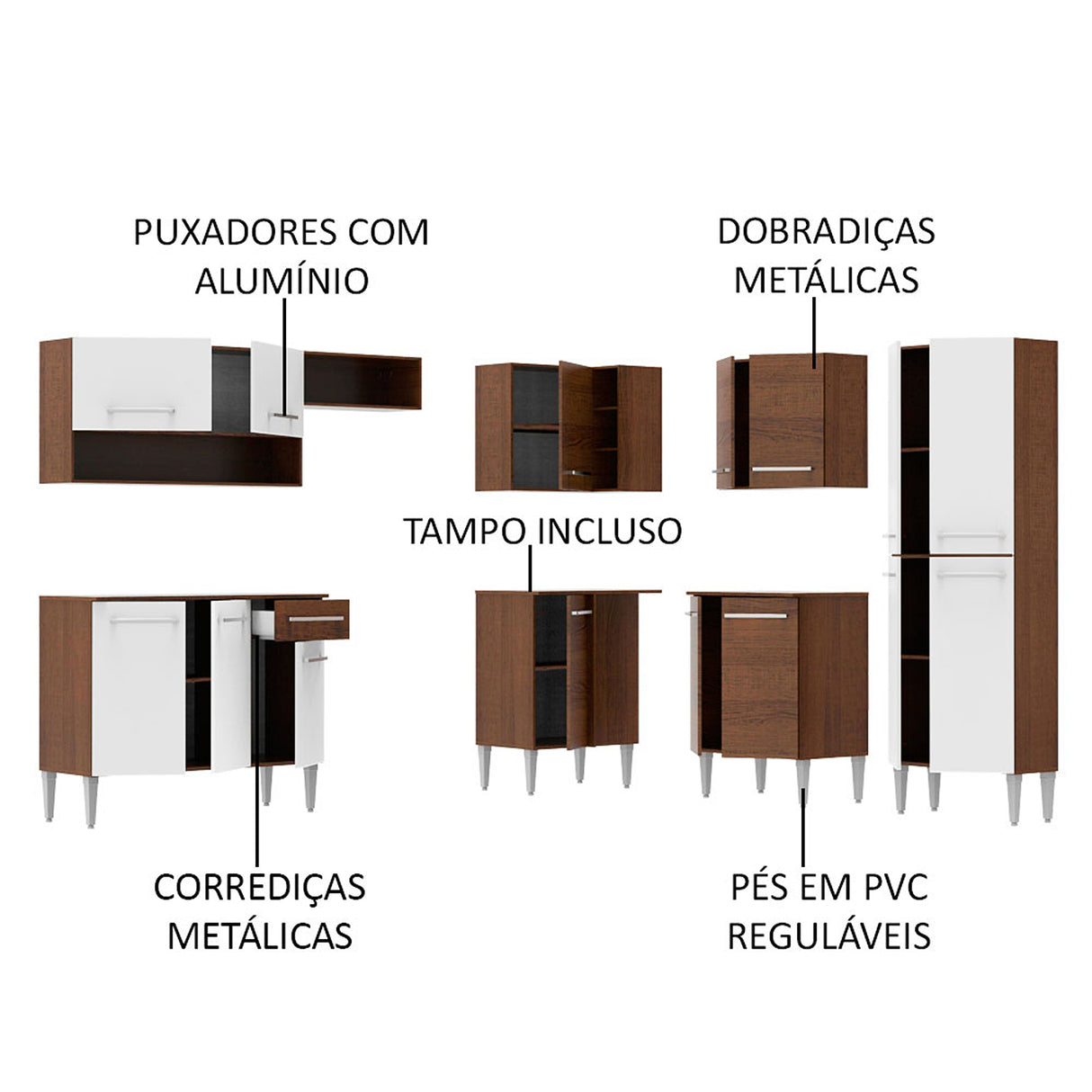 Cocina Integral Emilly Ice Blanco y Marron 417x186cm con Mesón y sin Pozuelo - COCINAS | Bylmo