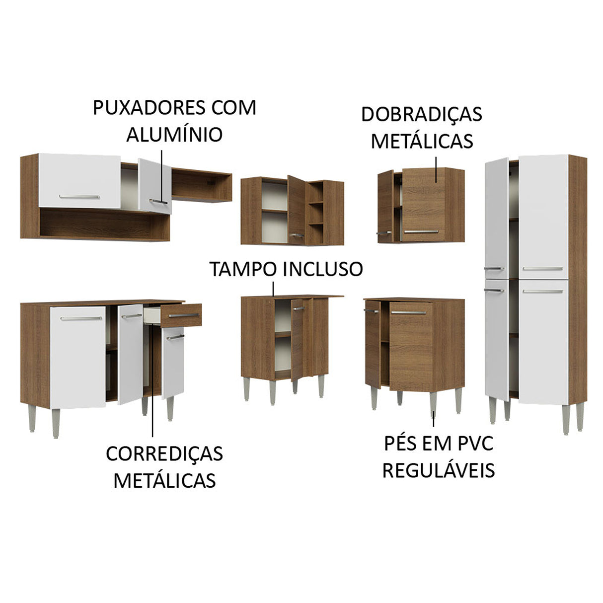 Cocina Integral Emilly Marron 417x186cm con Mesón sin Pozuelo y Un Cajón - COCINAS | Bylmo