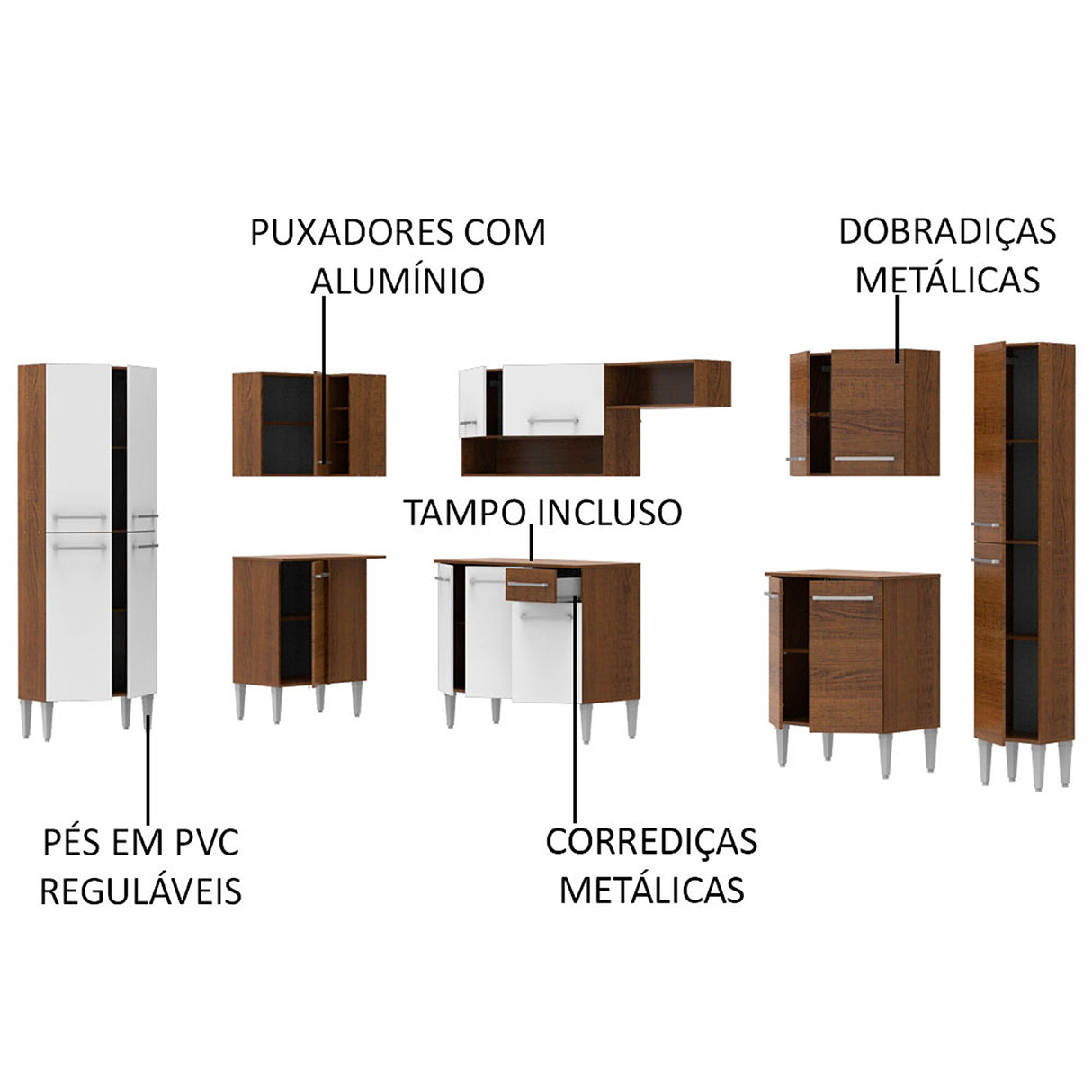 Cocina Integral Emilly Live Blanco y Marron 513x186cm con Mesón y sin Pozuelo - COCINAS | Bylmo