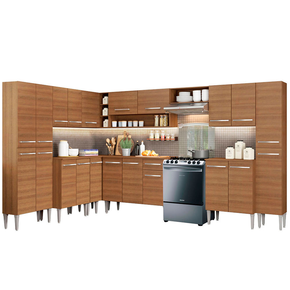 Cocina Integral Emilly Big Marron 513x186cm con Mesón y sin Pozuelo - COCINAS | Bylmo