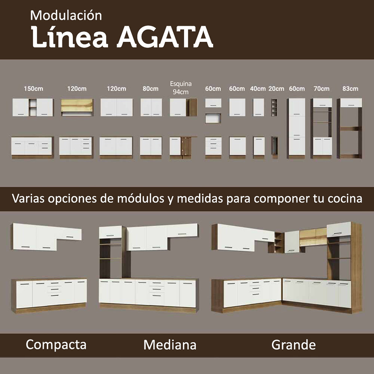 Cocina Integral Agata Marron y Blanco 180x225cm con Mesón y con Pozuelo - COCINAS | Bylmo