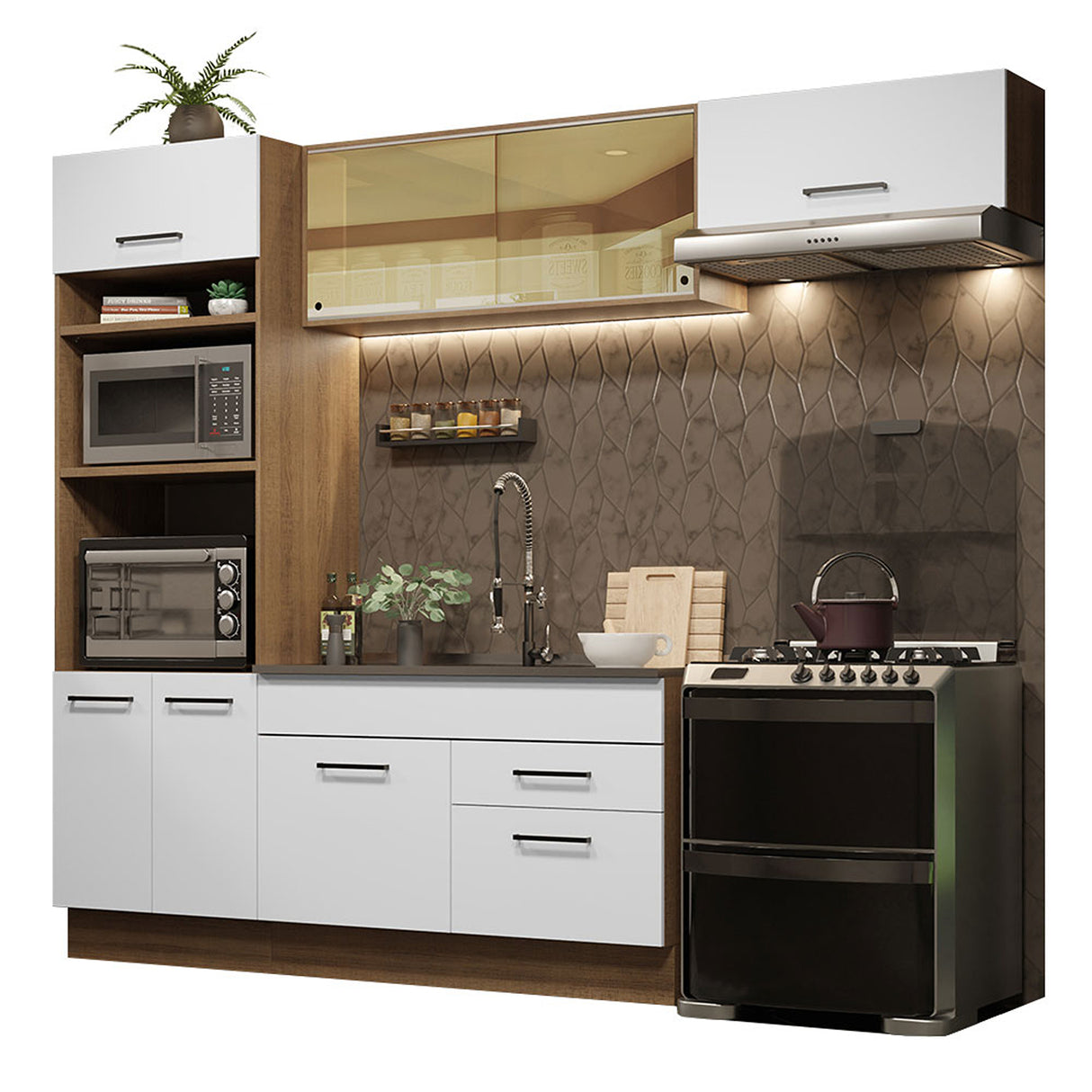 Cocina Integral Agata Marron y Blanco 270x225cm sin Mesón sin Pozuelo y Dos Cajones - COCINAS | Bylmo