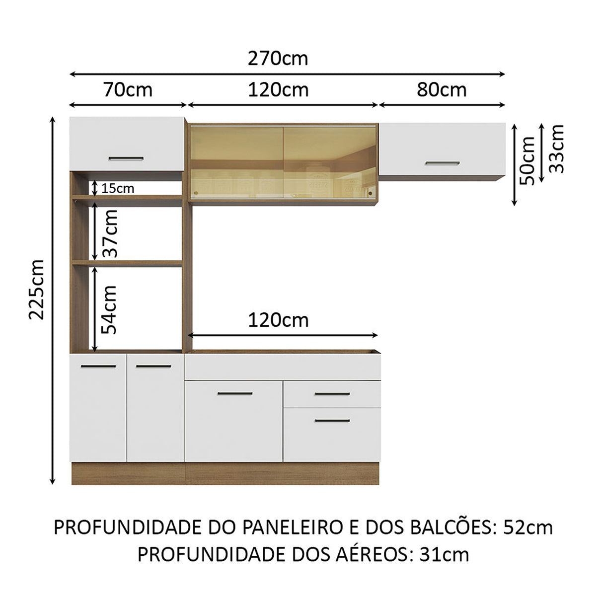 Cocina Integral Agata Marron y Blanco 270x225cm sin Mesón sin Pozuelo y Dos Cajones - COCINAS | Bylmo
