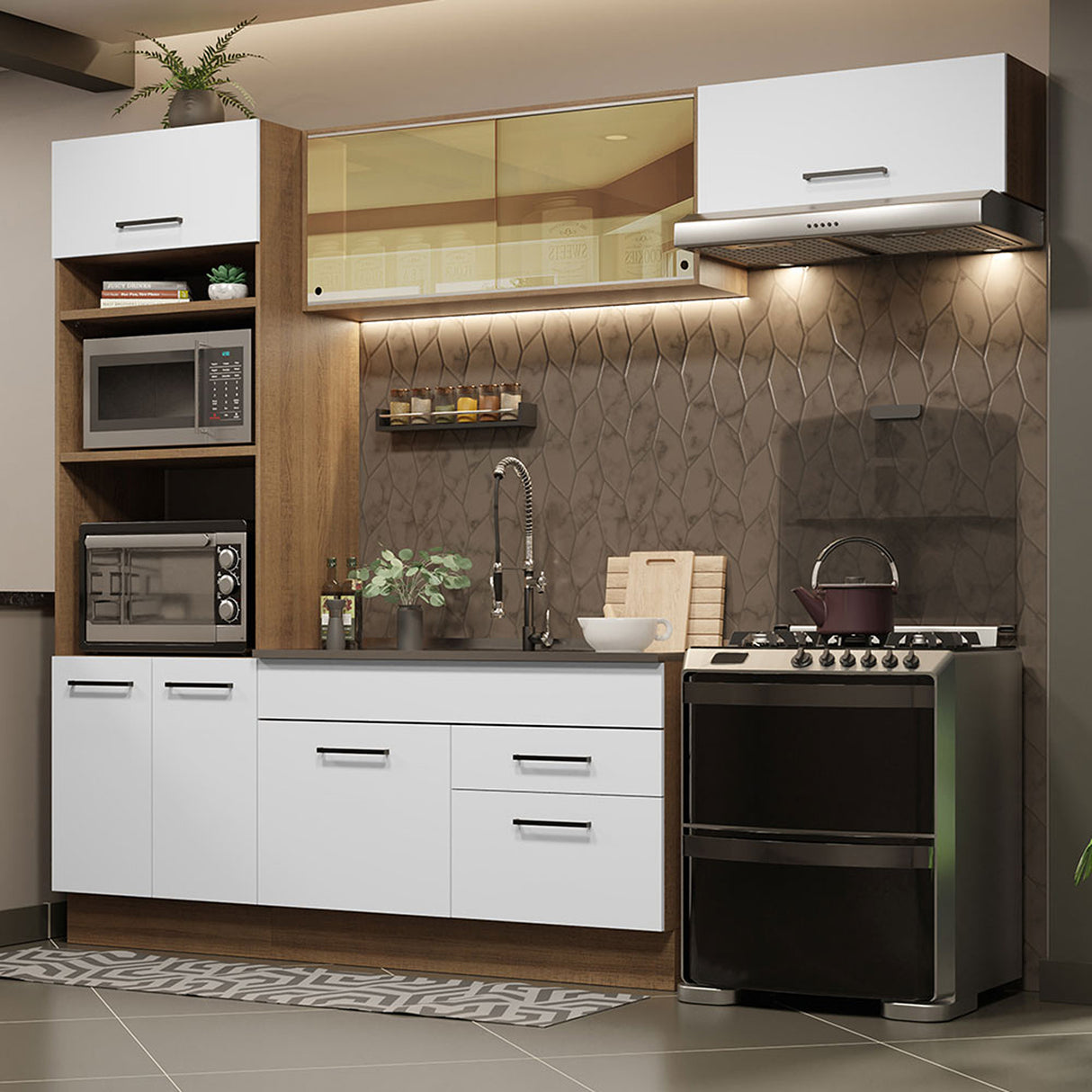 Cocina Integral Agata Marron y Blanco 270x225cm sin Mesón sin Pozuelo y Dos Cajones - COCINAS | Bylmo