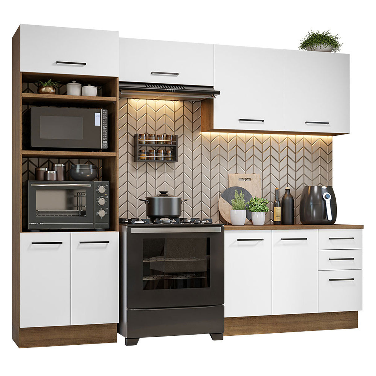 Cocina Integral Agata Marron y Blanco 270x225cm con Mesón y sin Pozuelo - COCINAS | Bylmo