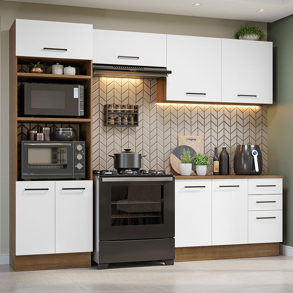 Cocina Integral Agata Marron y Blanco 270x225cm con Mesón y sin Pozuelo - COCINAS | Bylmo