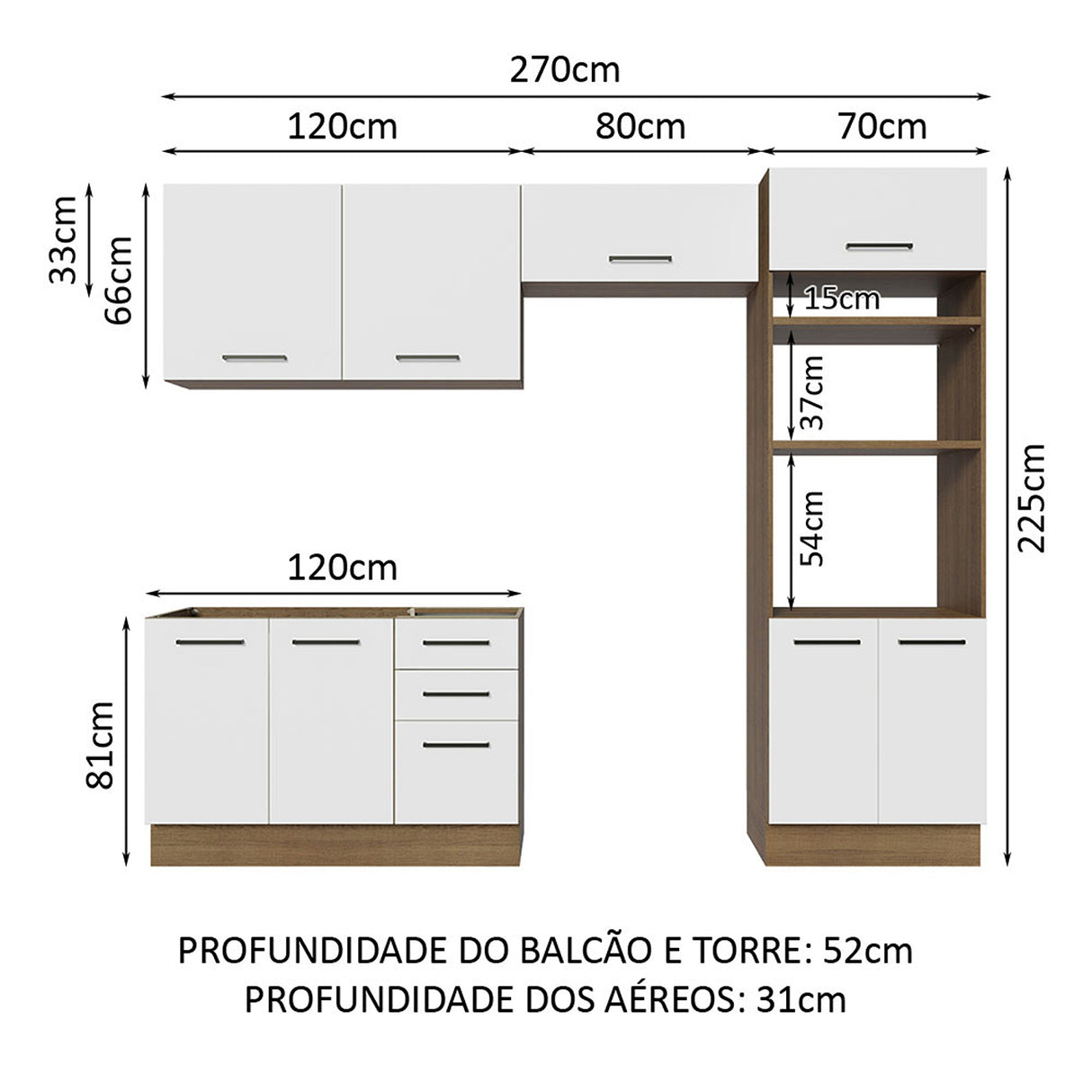 Cocina Integral Agata Marron y Blanco 270x225cm sin Mesón y sin Pozuelo - COCINAS | Bylmo