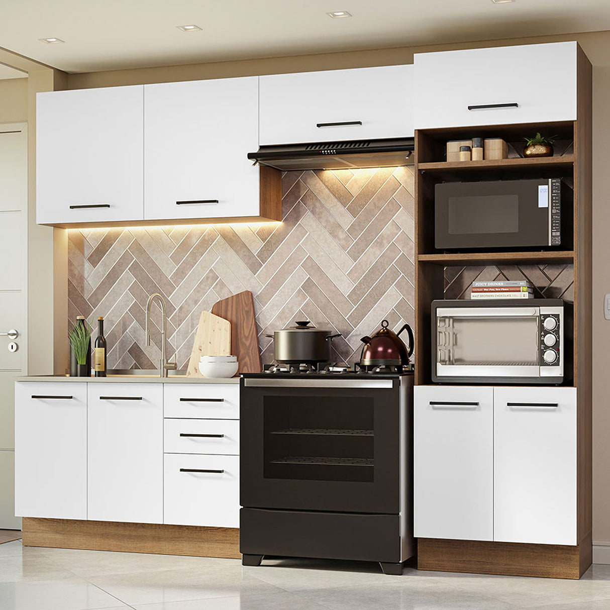 Cocina Integral Agata Marron y Blanco 270x225cm sin Mesón y sin Pozuelo - COCINAS | Bylmo