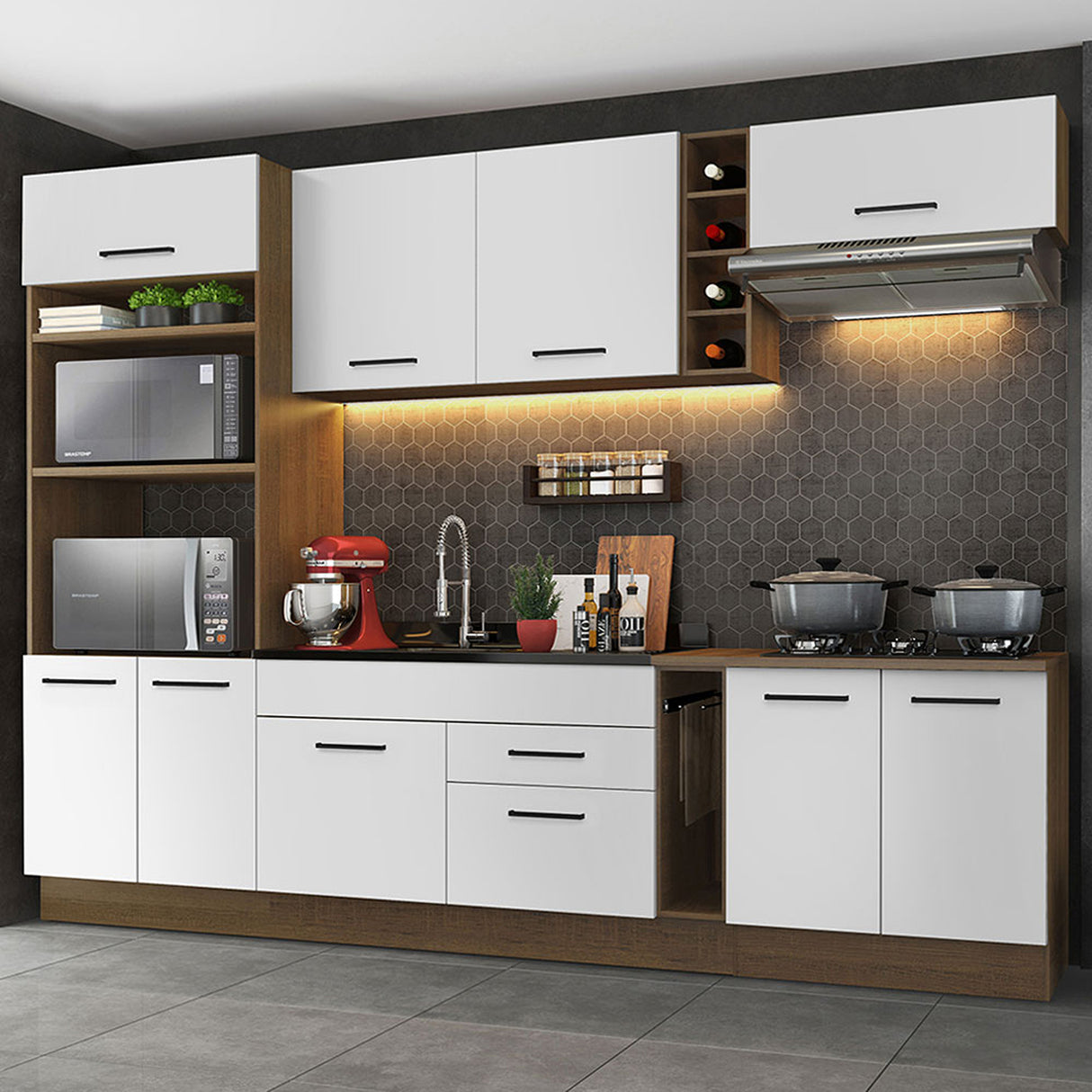Cocina Integral Agata Marron y Blanco 290x225cm sin Mesón y sin Pozuelo - COCINAS | Bylmo
