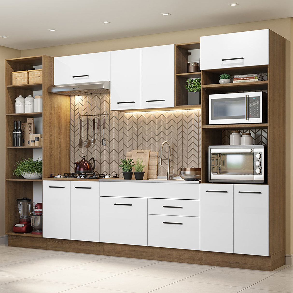 Cocina Integral Agata Marron y Blanco 330x225cm sin Mesón y sin Pozuelo - COCINAS | Bylmo
