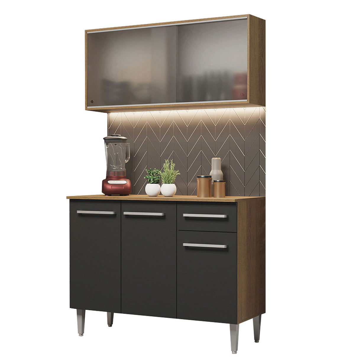 Cocina Integral Emilly Marron y Negro 105x186cm con Mesón y sin Pozuelo - COCINAS | Bylmo