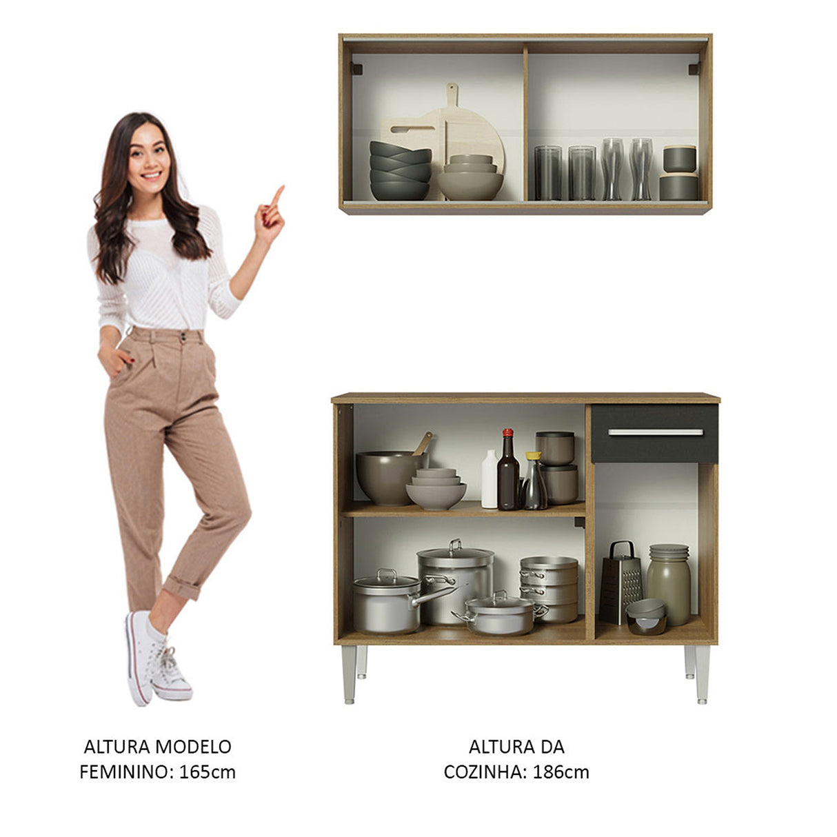 Cocina Integral Emilly Marron y Negro 105x186cm con Mesón y sin Pozuelo - COCINAS | Bylmo