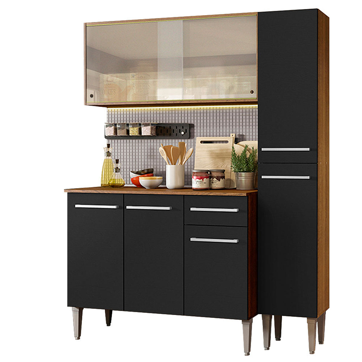 Cocina Integral Emilly Force Marron y Negro 137x186cm con Mesón y sin Pozuelo - COCINAS | Bylmo