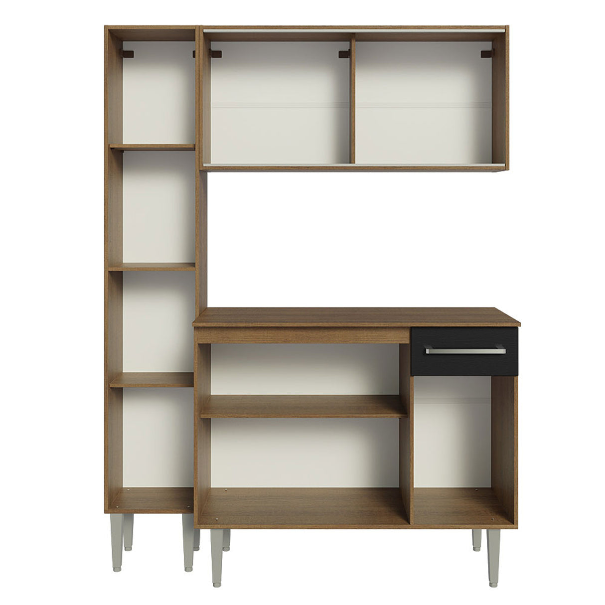 Cocina Integral Emilly Marron y Negro 137x186cm con Mesón de Madera y sin Pozuelo - COCINAS | Bylmo