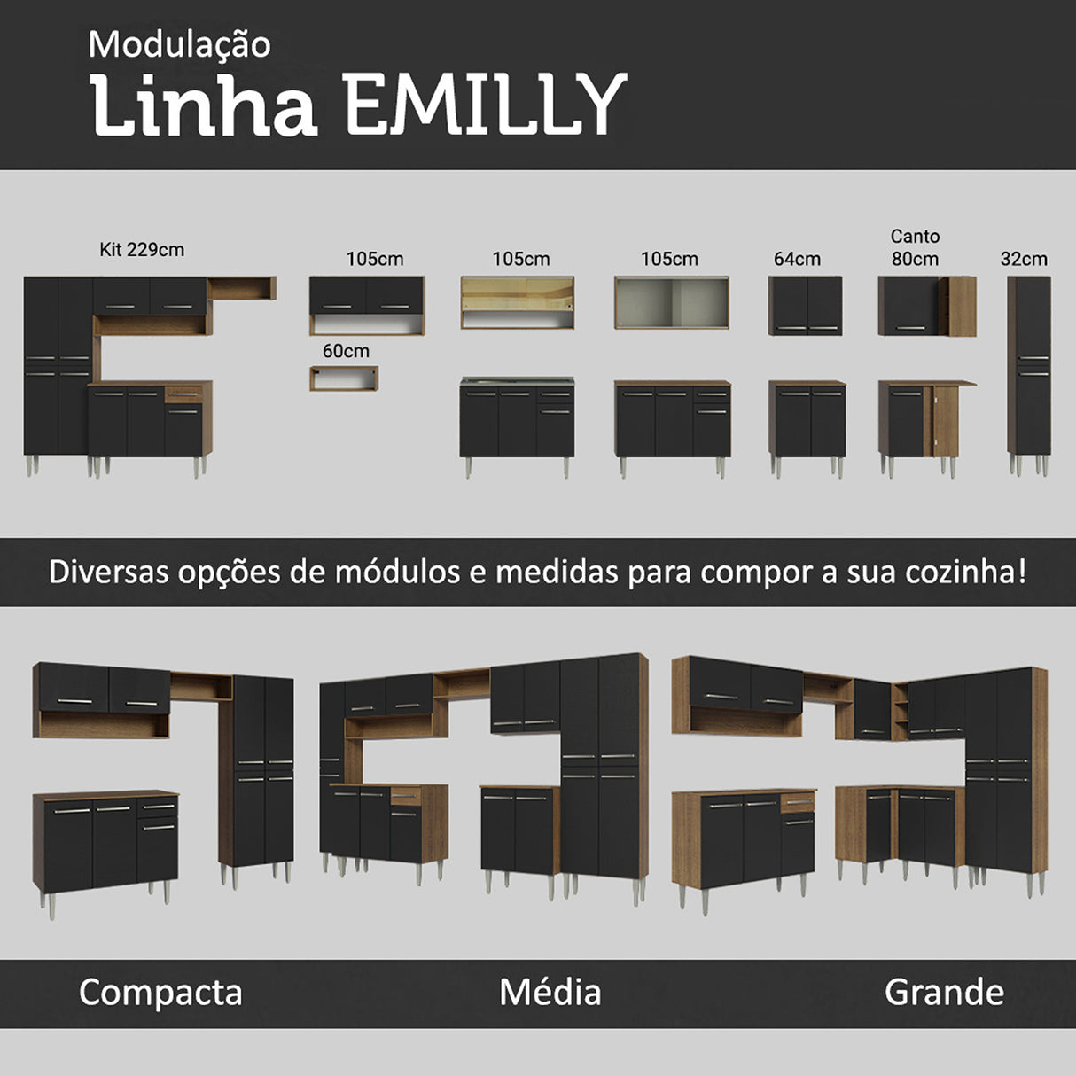 Cocina Integral Emilly Marron y Negro 137x186cm con Mesón y sin Pozuelo - COCINAS | Bylmo
