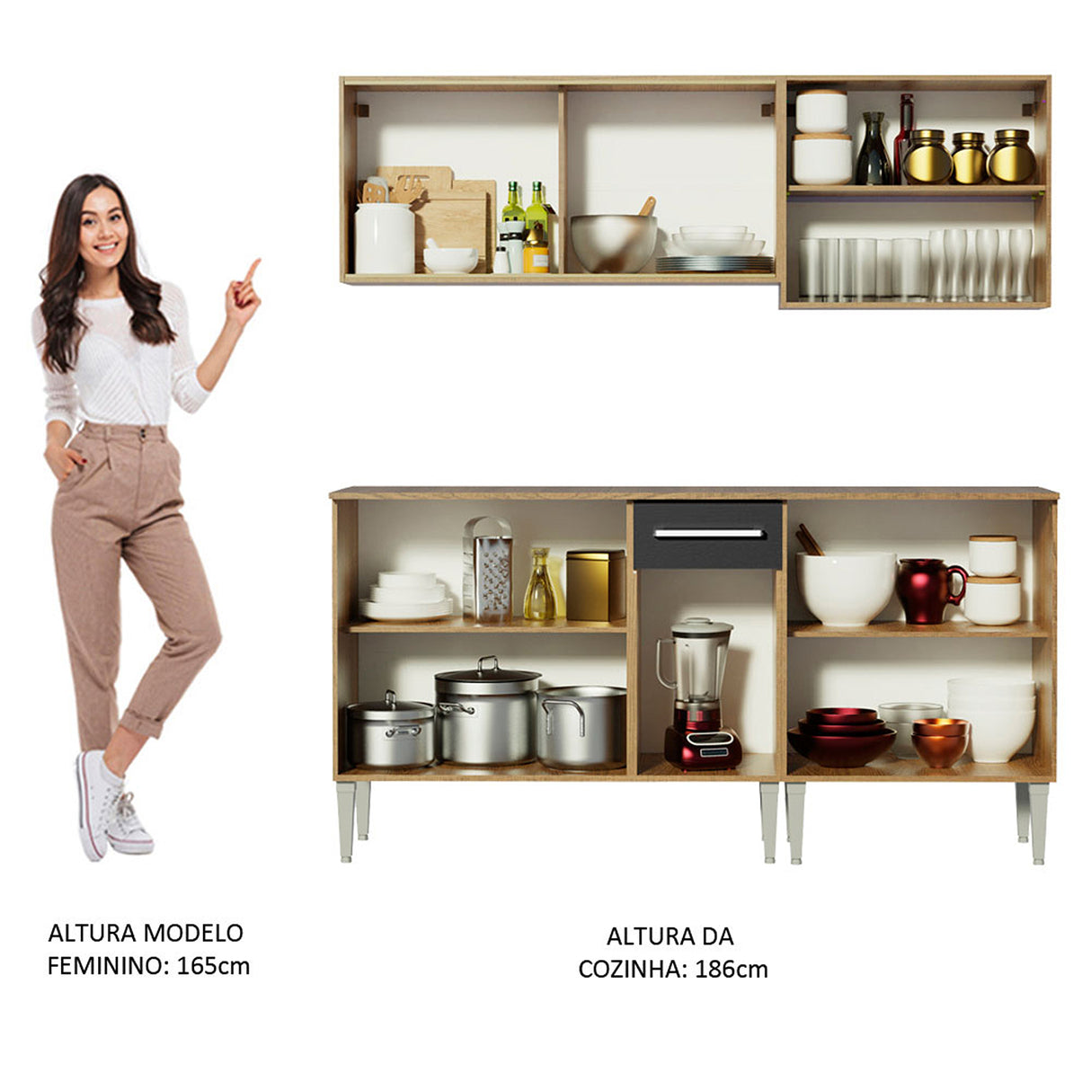 Cocina Integral Emilly Drive Marron y Negro 169x186cm con Mesón y sin Pozuelo - COCINAS | Bylmo