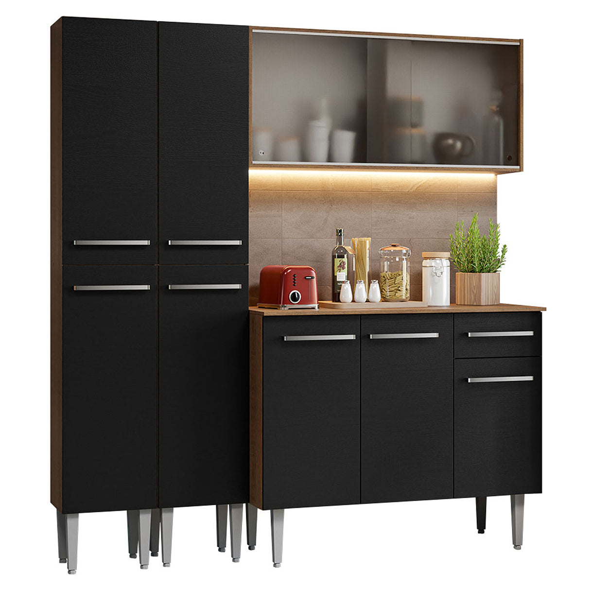 Cocina Integral Emilly Compacta 169x186 Marrón y Negro - COCINAS | Bylmo