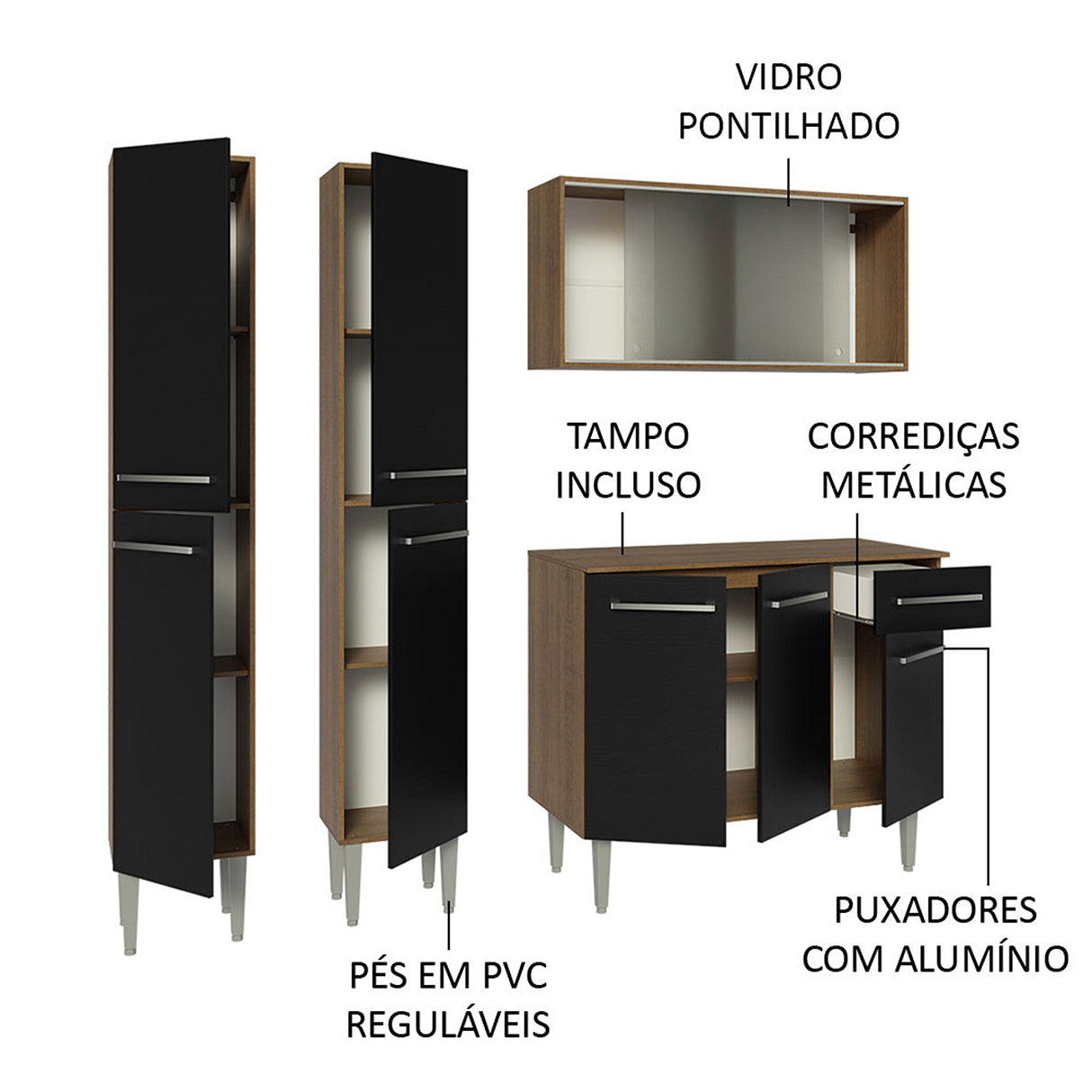 Cocina Integral Emilly Compacta 169x186 Marrón y Negro - COCINAS | Bylmo