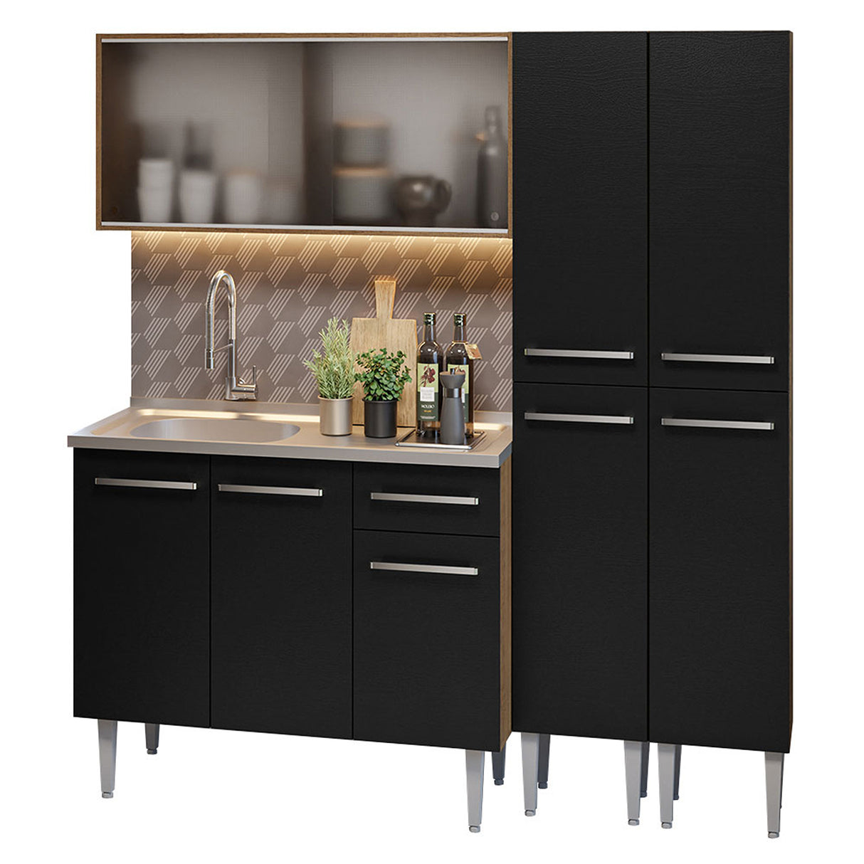 Cocina Integral Emilly 169x186 Marrón y Negro MDP Duradero - COCINAS | Bylmo